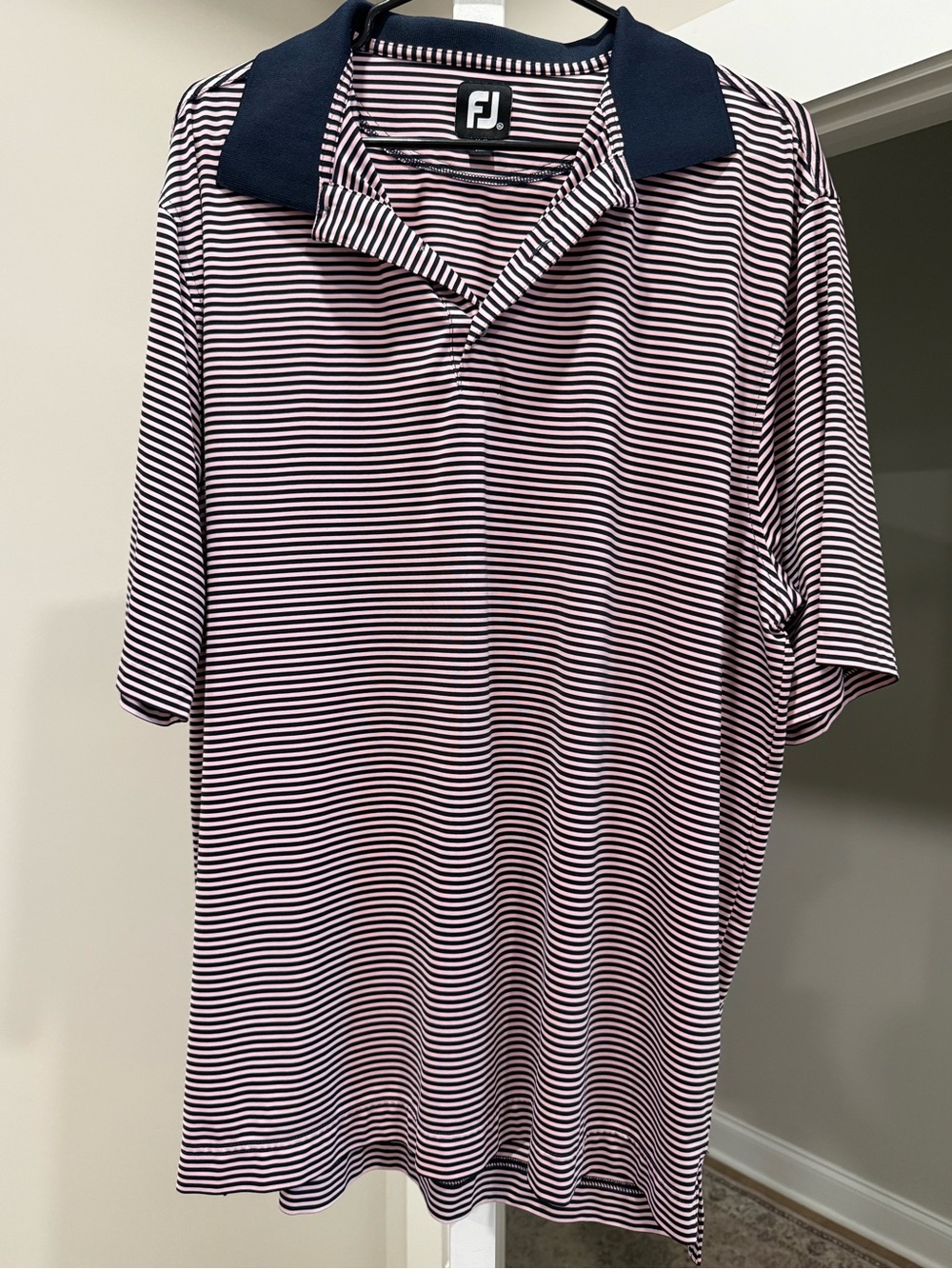 FootJoy Men’s Navy & Light Pink Striped Polo Shirt